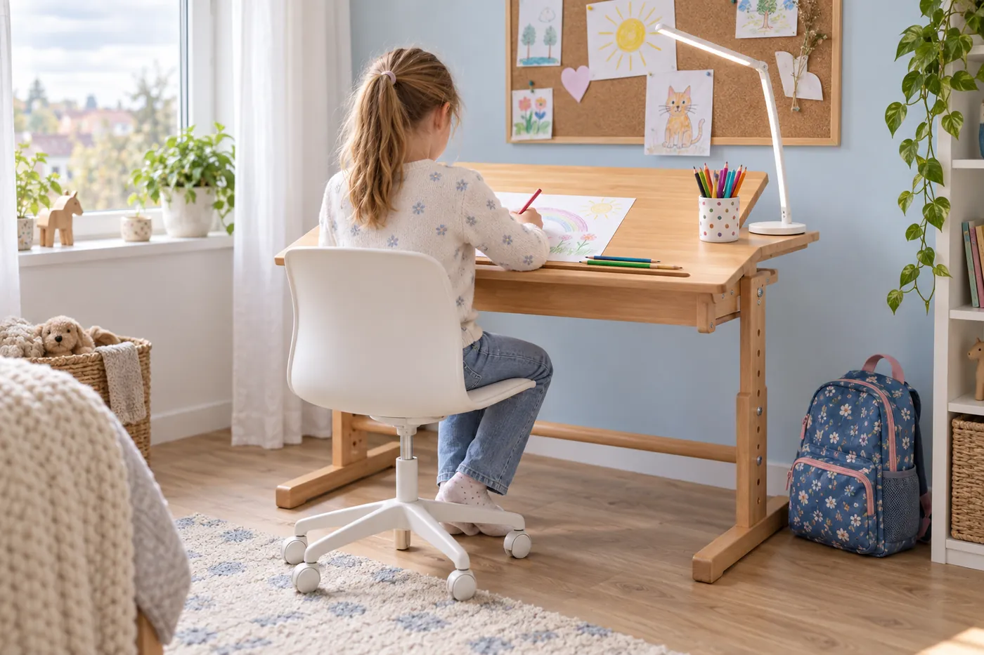 Rincón de estudio con escritorio regulable Trazo